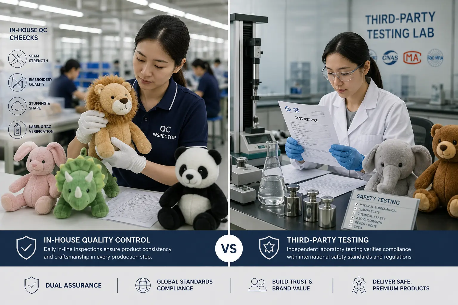 Third party plush toy testing and in house quality control distinction