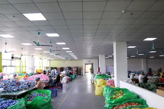 Plush production workshop preparing materials for bulk manufacturing