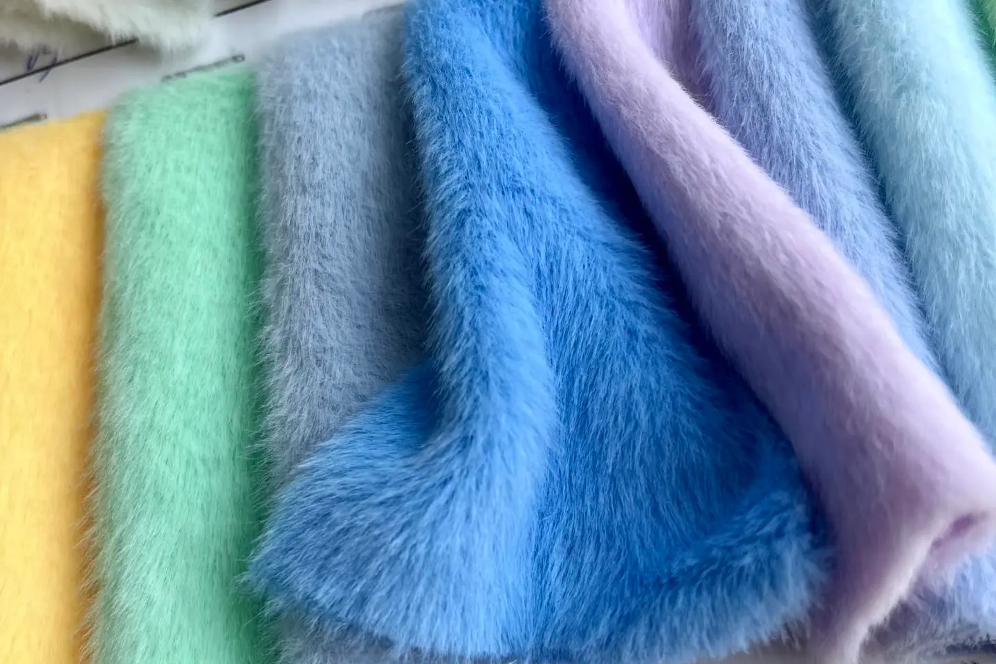 Colorful plush fabric stock stored for material selection