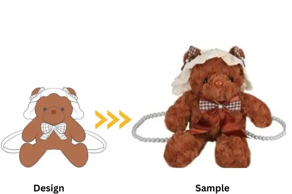 brown bear plush bag with bonnet bow and chain shoulder strap