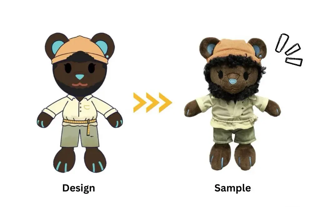 dressed bear character plush with hat shirt shorts and textured hair