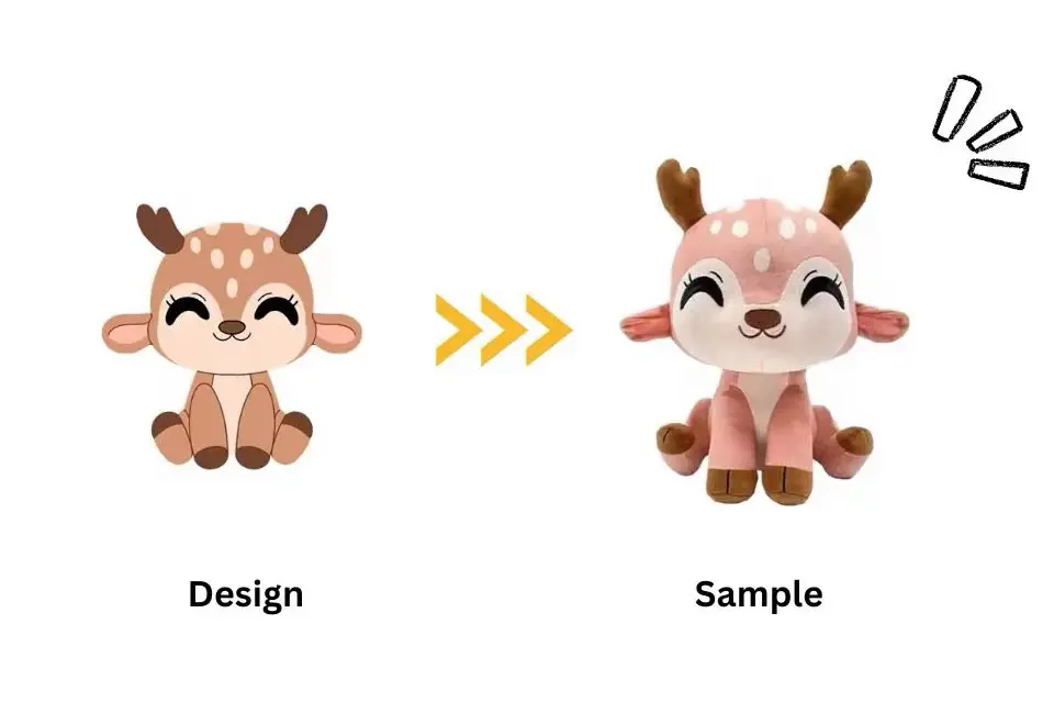 fawn stuffed animal sample beside flat design reference