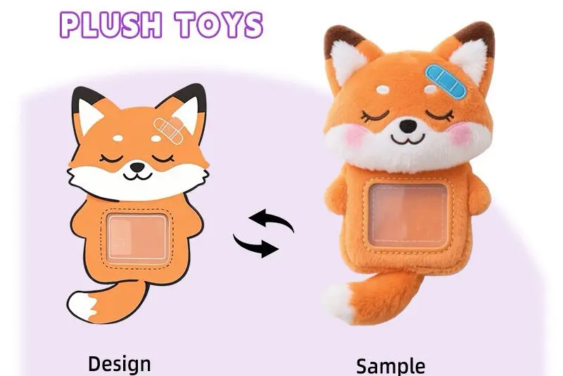 orange fox plush card holder with clear front pocket