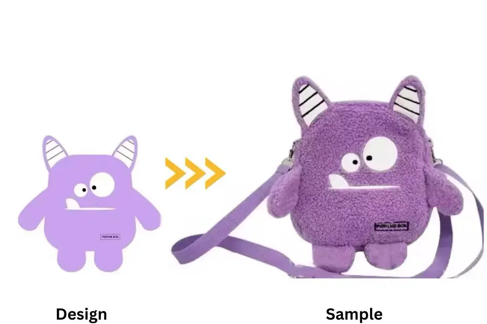 purple monster plush crossbody bag with horns tooth and strap