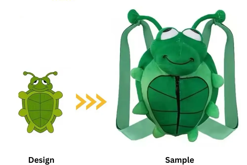 green turtle plush backpack with straps and zippered shell