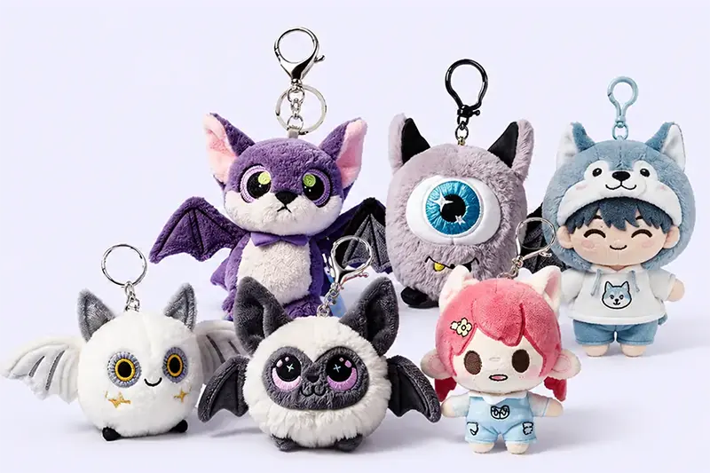 Plush keychain samples with hardware