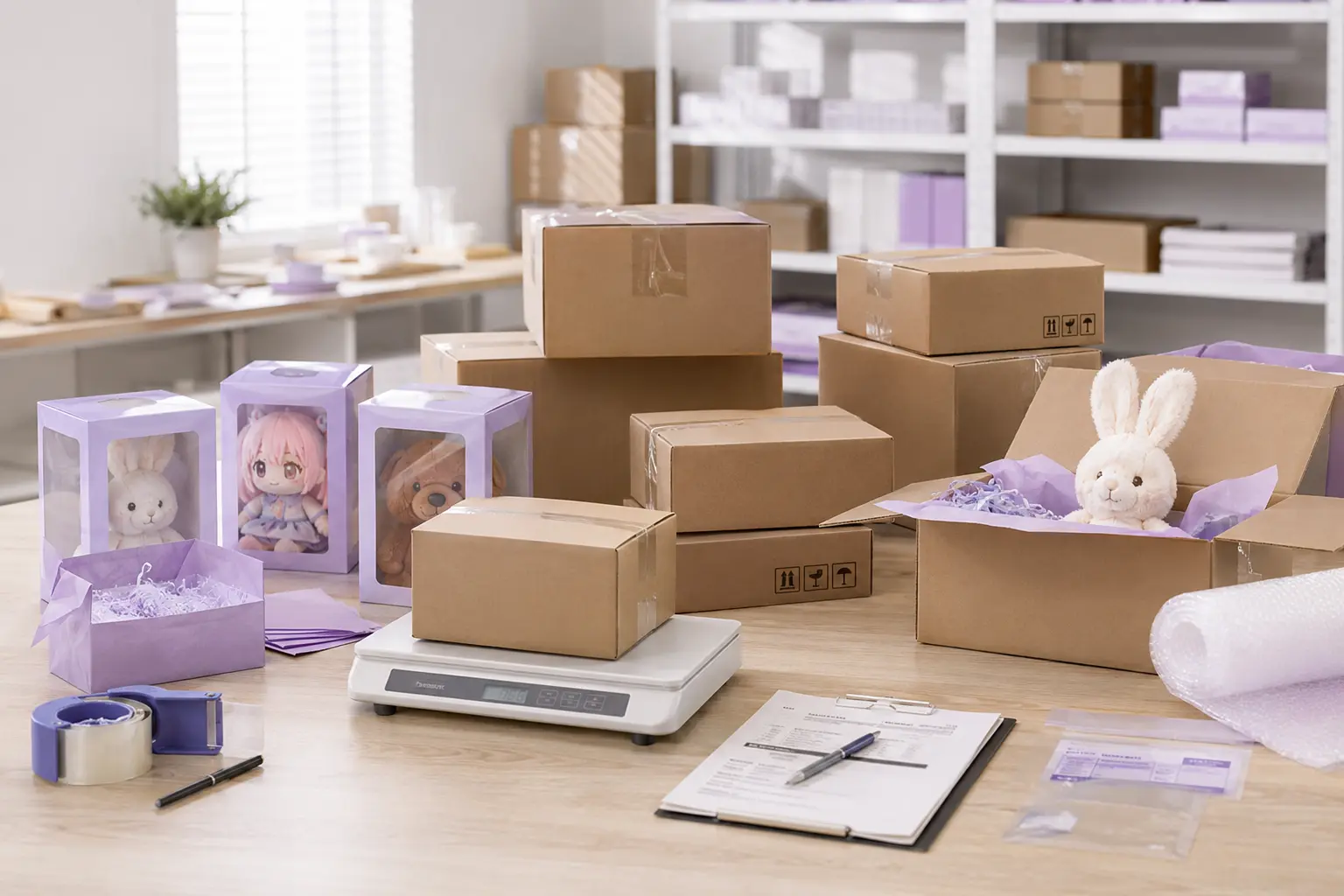 Custom plush shipping method and warehouse delivery preparation