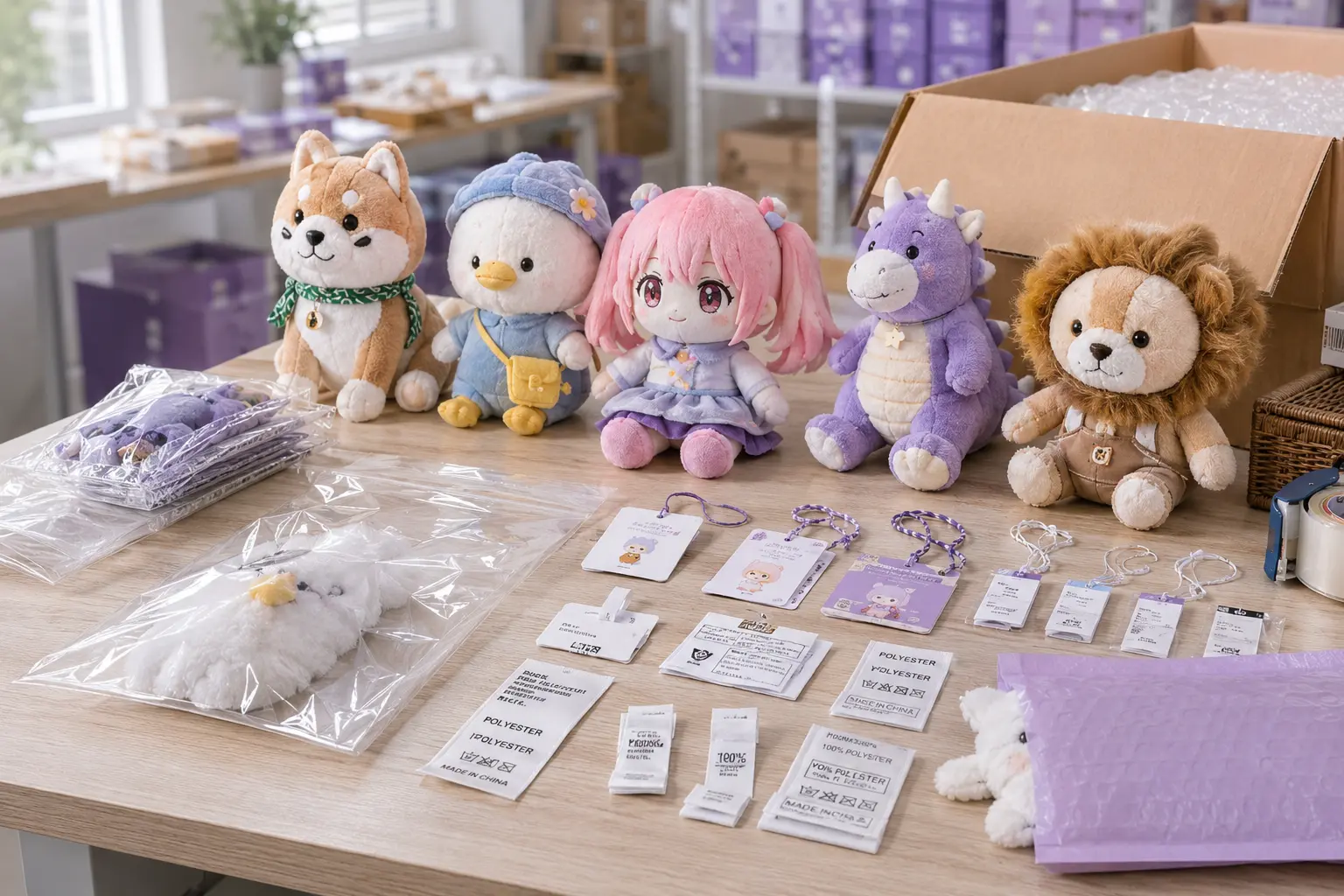 Custom plush hang tag woven label wash label and OPP bag packaging review