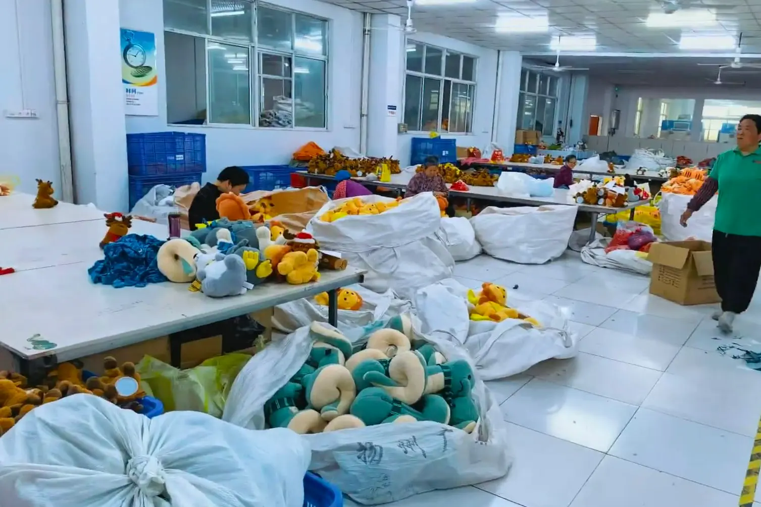 Plush toys sorted in the workshop for quality checking and finishing
