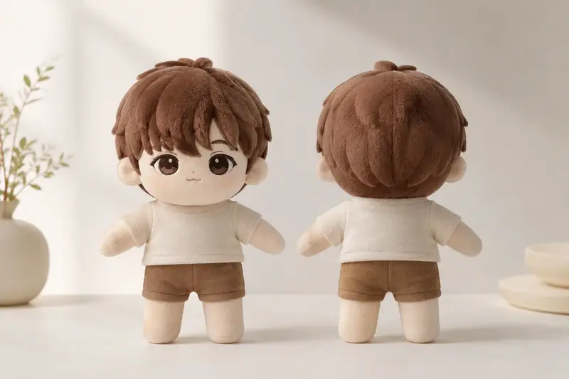 Simple boy plush doll front and back views for filling and balance check