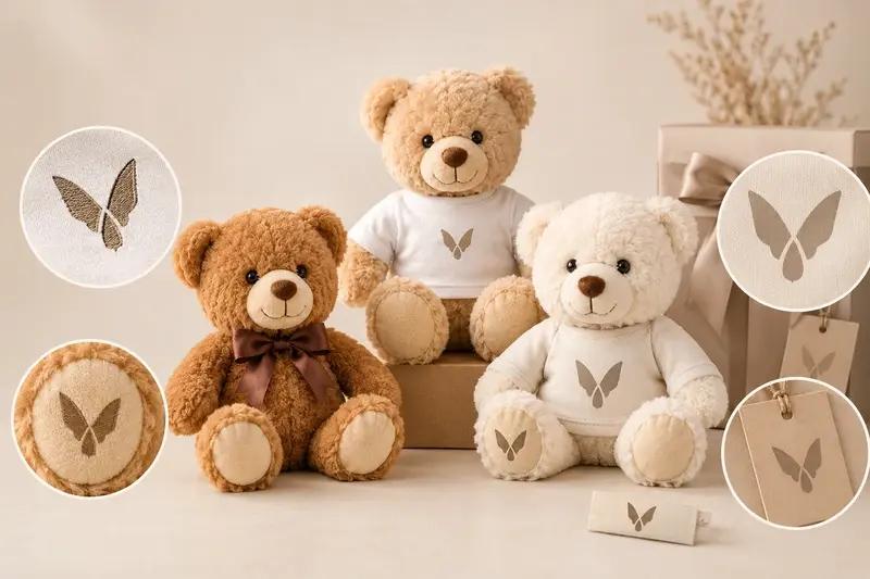 Custom teddy bear logo embroidery and printing options