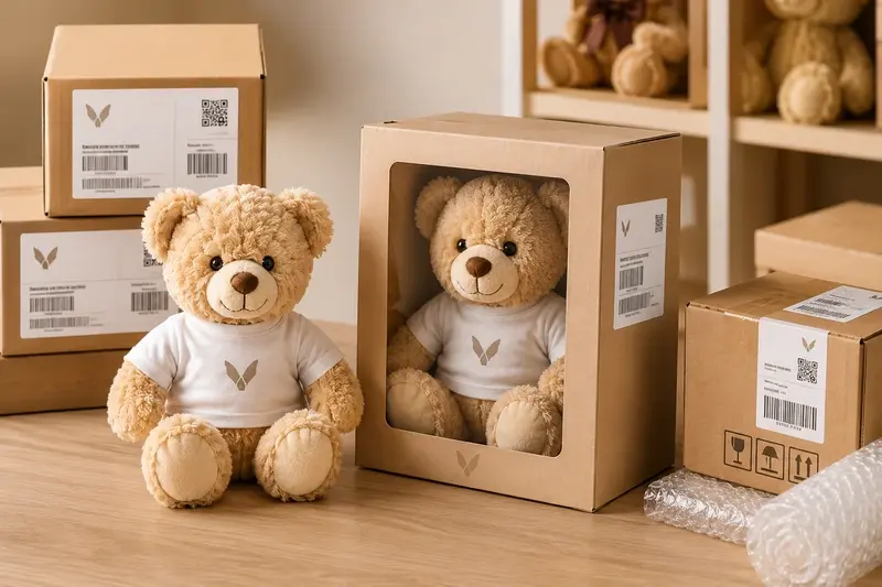 Retail packaging and barcode labels for teddy bears